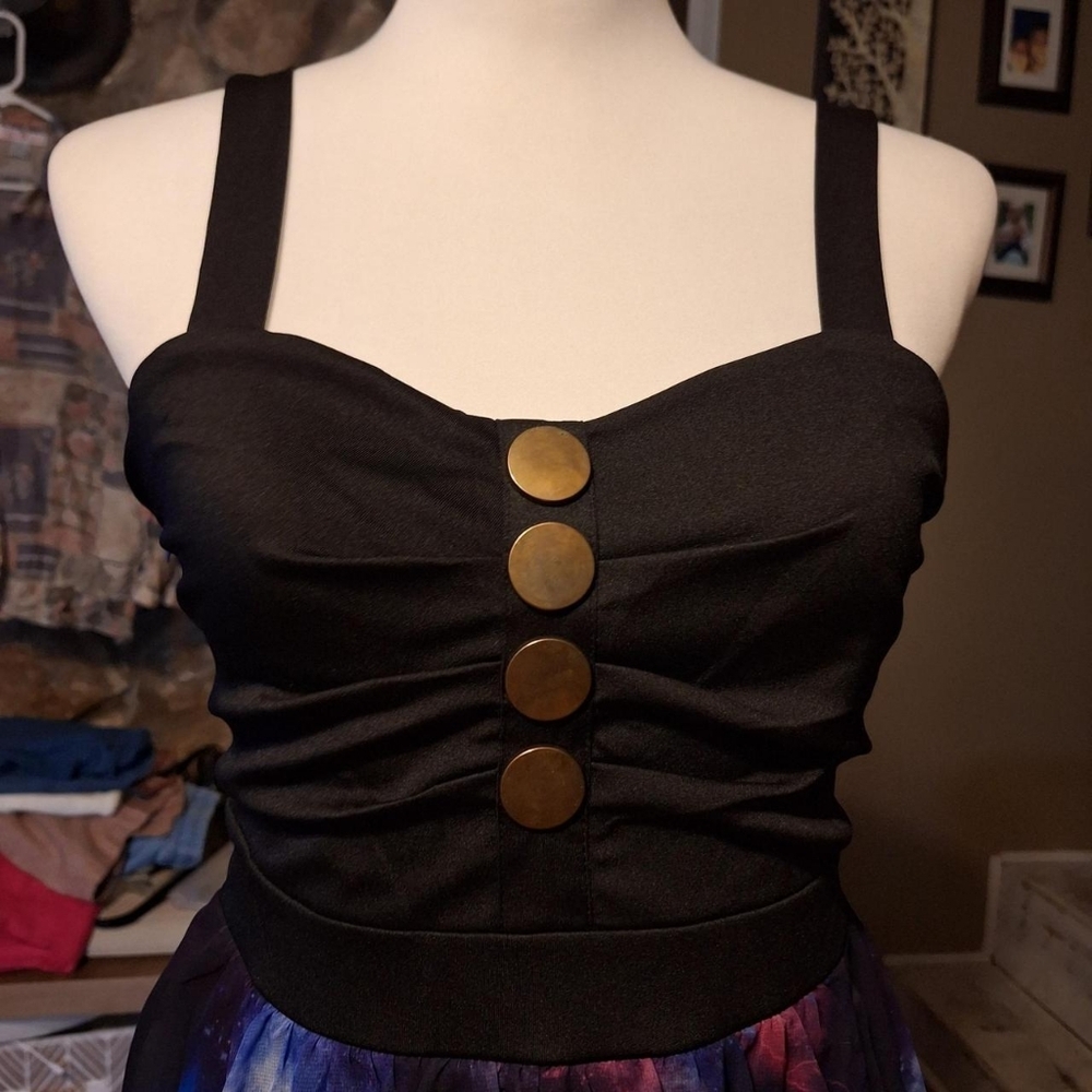Whimsigoth witchy galaxy celestial lined midi dress sweetheart neckline small - Picture 2 of 6